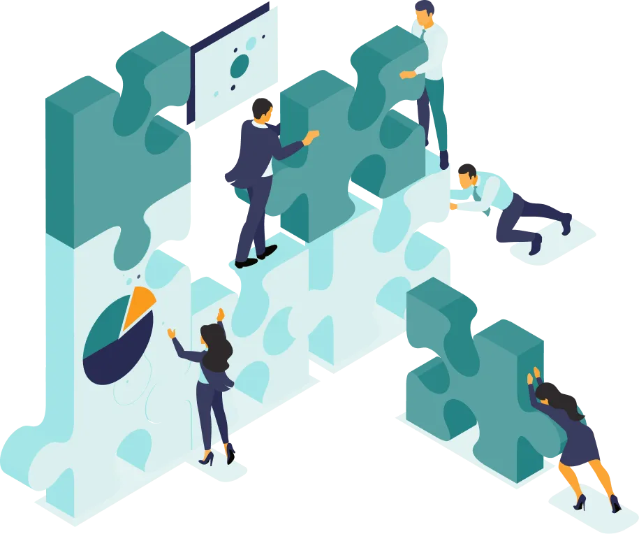 Teamwork to solve puzzle illustration